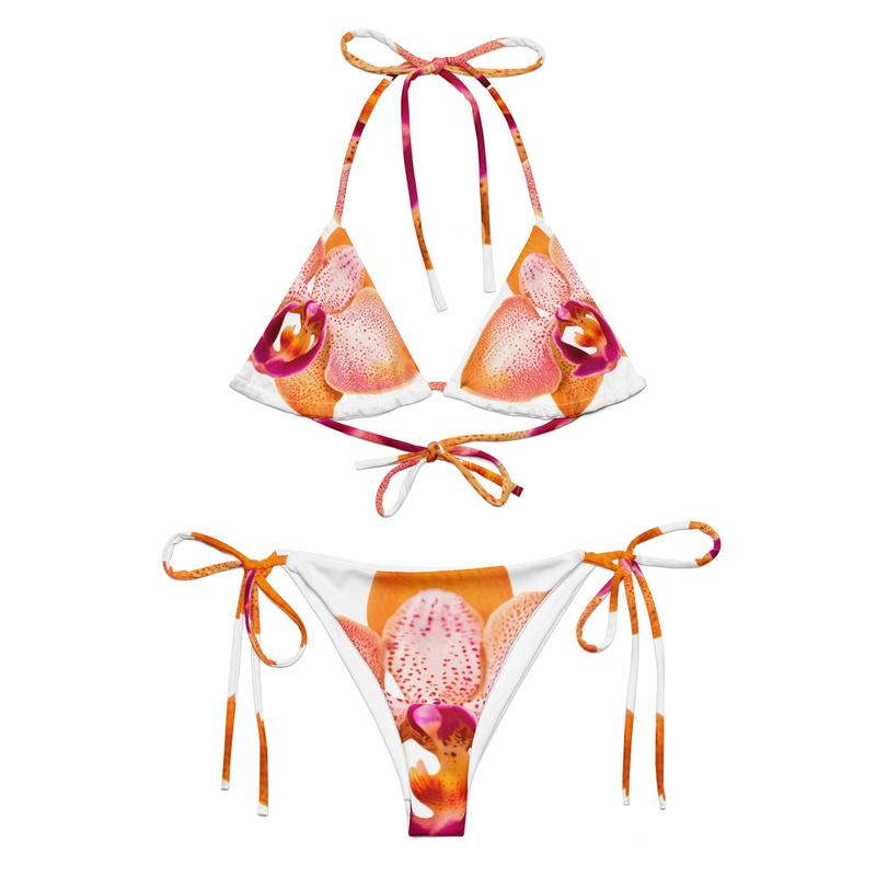 Orange Orchid Coconut Girl Bikini  Printed Bikini 90s 80s Floral Triangle Bikini Hot Girl Summer Y2K Coquette