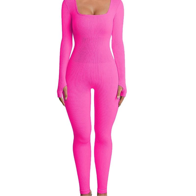 Women control yoga jumpsuit workout Ribbed Long Sleeve Sport Jumpsuit