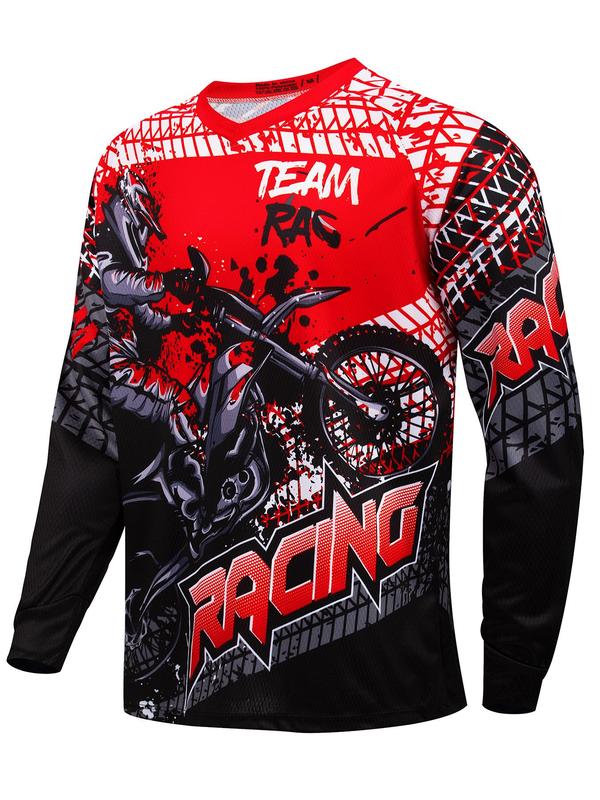 Men's All Over Print Long Sleeve Sports Tee, Regular Fit Casual Sporty Quick Drying T-shirt for Outdoor Cycling, Men's Sportswear for All Seasons