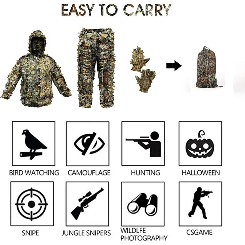 Ghillie Suit Camouflage  Suits Outdoor 3D Leaf Lifelike Camo Clothing Lightweight Breathable Hooded Apparel