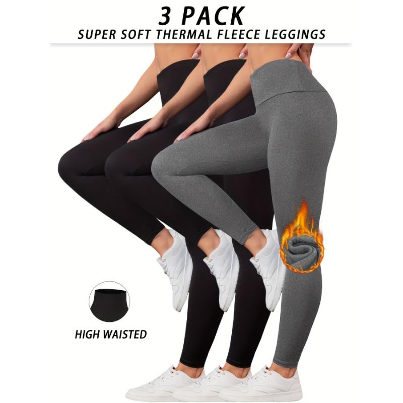 3pcs Women's High-Waisted Thermal Fleece Leggings - Soft, Warm & Stretchy Yoga Pants for Winter Workouts, for Winter