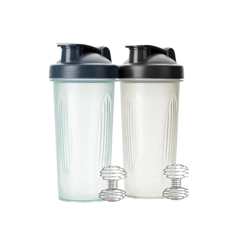 28 oz Shaker Bottles for Protein Mixes, 2-Pack, Assorted Colors, with Wire Whisk Ball for Mixing