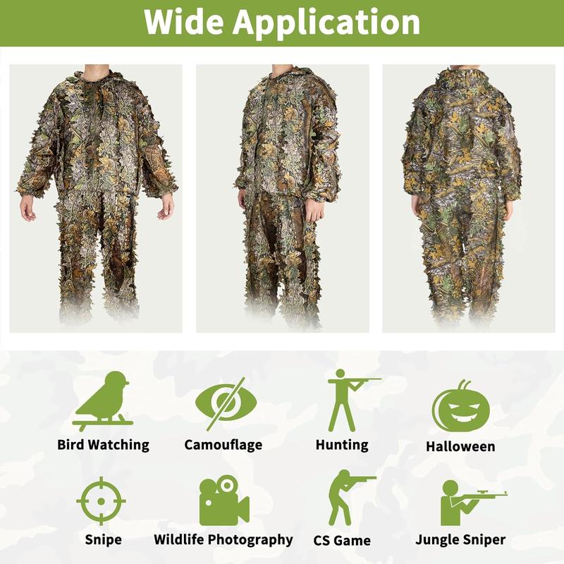 Ghillie Suit, Leafy Suit for Hunting, Hunting Gear Including Hunting Clothes for Turkey Hunting, Outdoor Jungle and Halloween