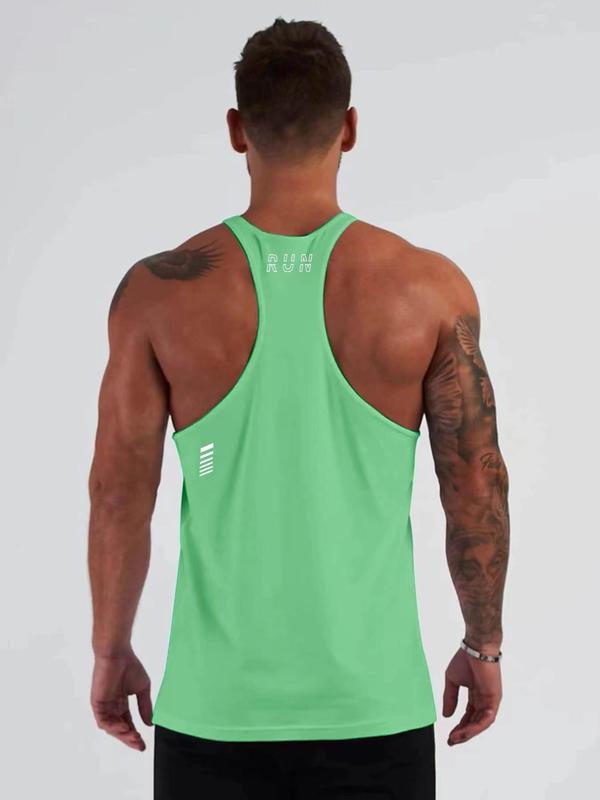 Men's Letter Print Scoop Neck Sports Vest, Sporty Sleeveless Tank Top for Gym Workout Running, Menswear for All Seasons