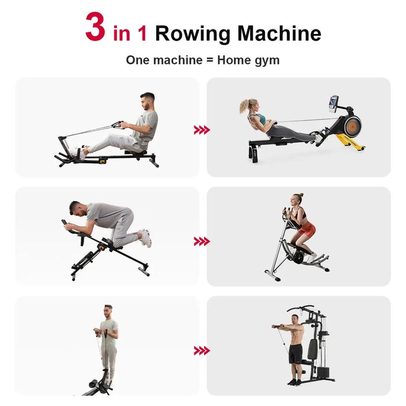 home 3 in 1 foldable rowing machine& ab coaster