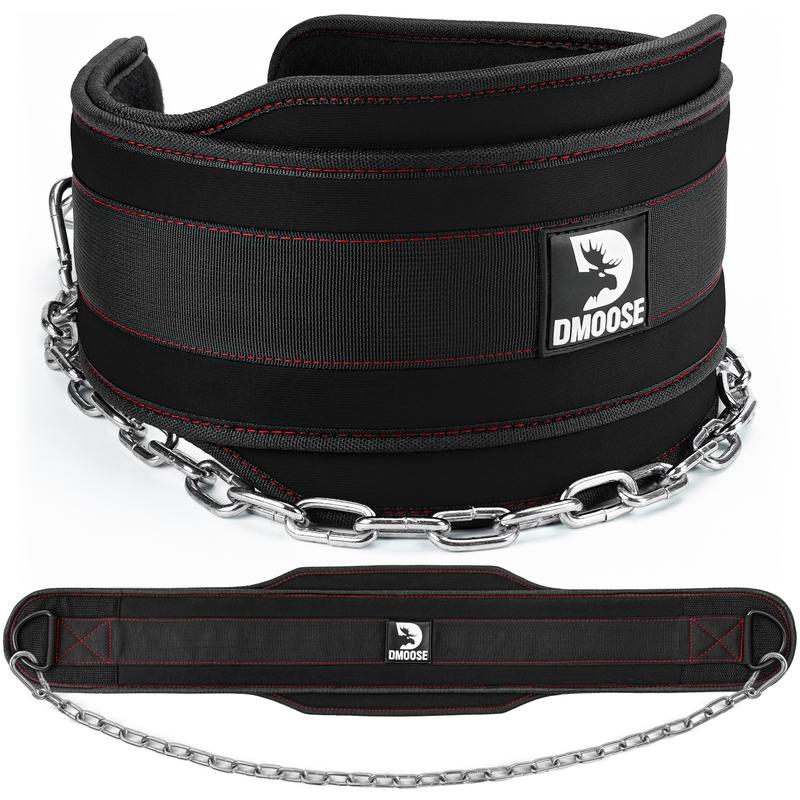 DMoose Dip Belt with Chain for Weightlifting, Pull-Ups and Dips - 6-inch Lumbar Support for Added Comfort