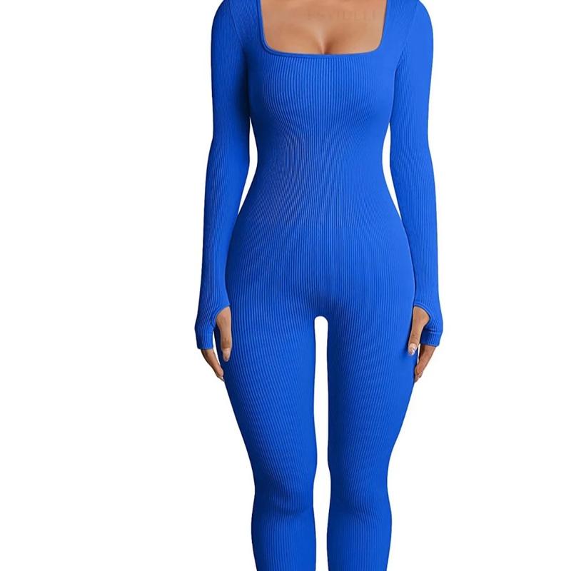 Women control yoga jumpsuit workout Ribbed Long Sleeve Sport Jumpsuit