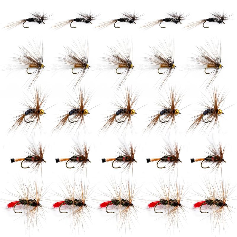 Fly Fishing Lure Kit, 25pcs set Portable Mini Fishing Bait with Hook, Including Dry Flies & Wet Flies for Streamers, Trout, Bass