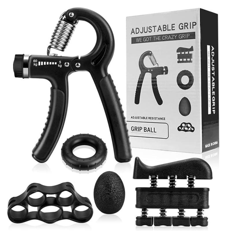 Hand Grip Strengthener Workout Kit (5 Pack) Forearm Grip Adjustable Resistance Hand Gripper, Finger Exerciser, Finger Stretcher, Grip Ring & Stress Relief Grip Ball