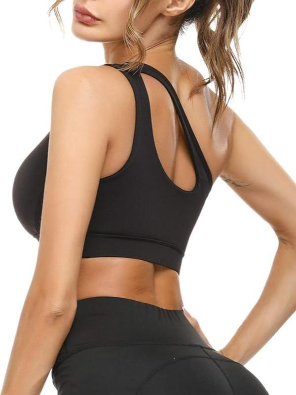 Sporty Women's Plain Cut Out One Shoulder Sports Bra, Solid Color Breathable Comfortable Sports Lingerie Top, Ladies Sportswear for Workout Yoga