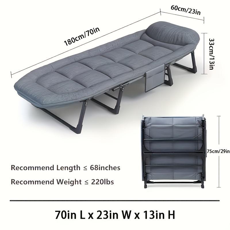 Versatile 6-Speed Adjustable Camping Bed with Comfort Mattress & Pillow - Breathable Fabric, Sturdy Steel Frame for Outdoor, Office, and Home Use