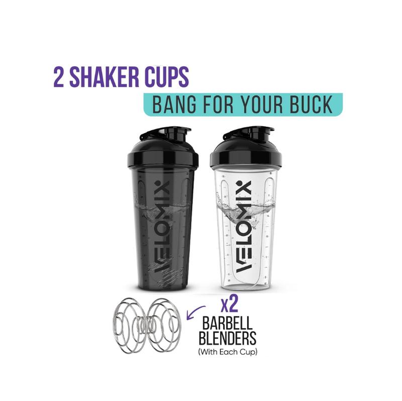 2 Pack- 28 oz Protein Shaker Bottles for Protein Mixes - 2x Wire Whisk | Leak Proof Shaker Cups for Protein Shakes | Protein Shaker Bottle Pack | Shakers for Protein Shakes-Black&Transparent