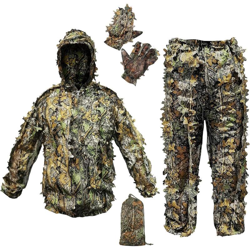 Ghillie Suit Camouflage  Suits Outdoor 3D Leaf Lifelike Camo Clothing Lightweight Breathable Hooded Apparel