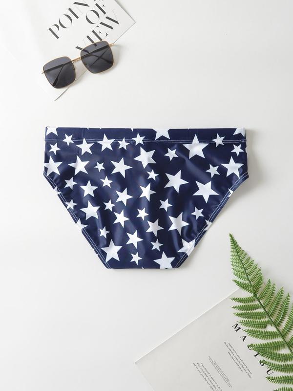 Men Swim Trunks, Men's Striped & Star Print Drawstring Waist Swim Panty, Casual Sporty Swimwear for for Men Summer Beach Vacation, Men's Swim Shorts for All Seasons, Men's Swimwear, Menswear