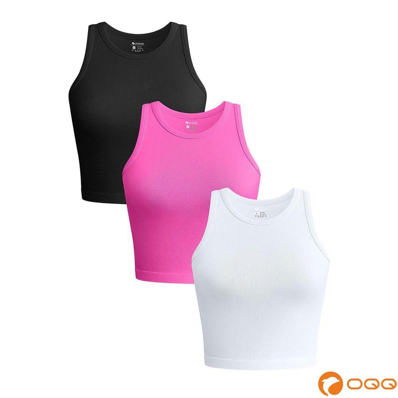 OQQ Women's 3 Piece Tank Tops - Ribbed Seamless Yoga Shirts for Workout and Exercise