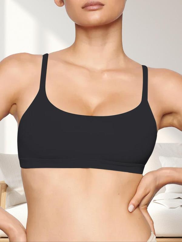 Women's Solid Wireless Sports Bra, Breathable Comfortable Adjustable Strap Seamless Sports Bra, Ladies Sportswear for Indoor Outdoor Wear