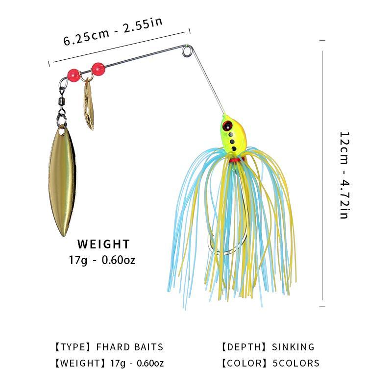 Spinner Fishing Lure, 5 Counts set Noisy Freshwater Lure for Catfish and Black Bass Fishing, Spinner Swim Jig Fishing Lure, Outdoor Fishing Accessories