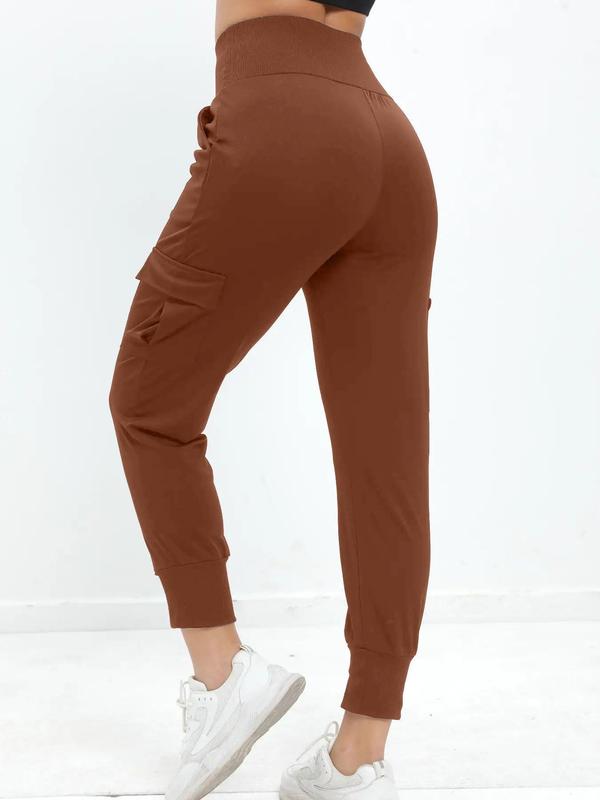 Women's High Waist Flap Pocket Sports Pants, Casual Elastic Waist Jogger Pants for Workout Gym, Ladies Fall Sportswear, Please Purchase One Size Smaller, Gym Clothes, Fall Outfits 2024, Sweatpants for Women, Essential Sweatpants, Pants for Women