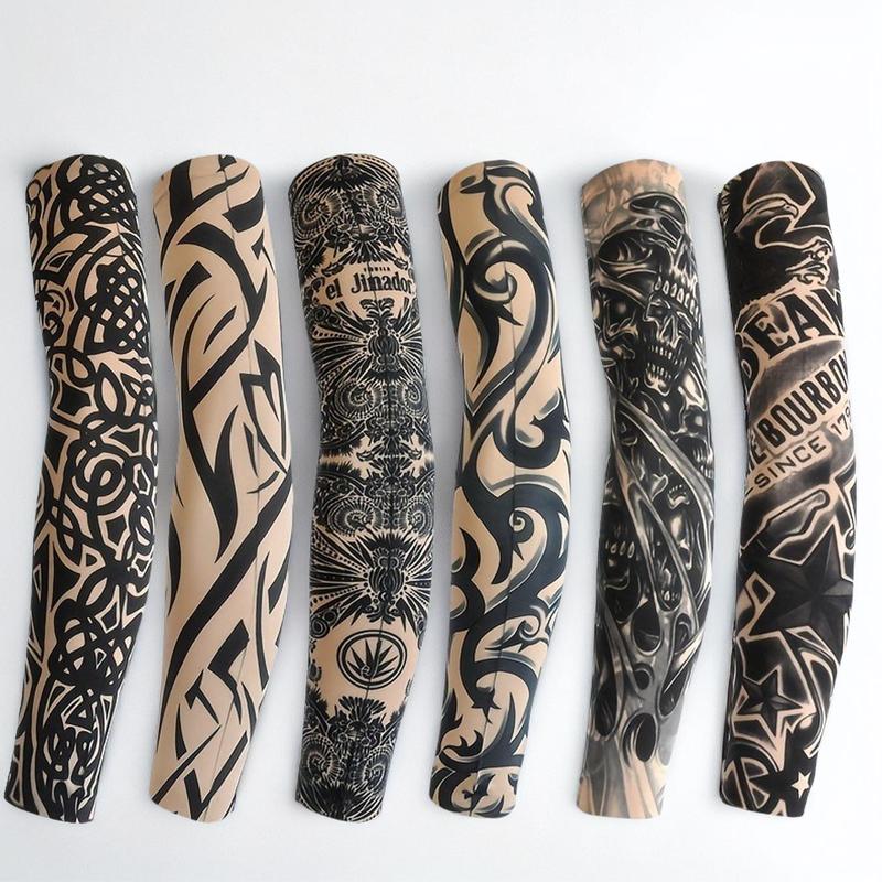 Tattoo Arm Sleeves Kit, 6 Counts Sleeves with Artistic Temporary Tattoos, Quick-slip Uv Protection for Outdoor Adventures & Festive Celebrations, Running Essentials