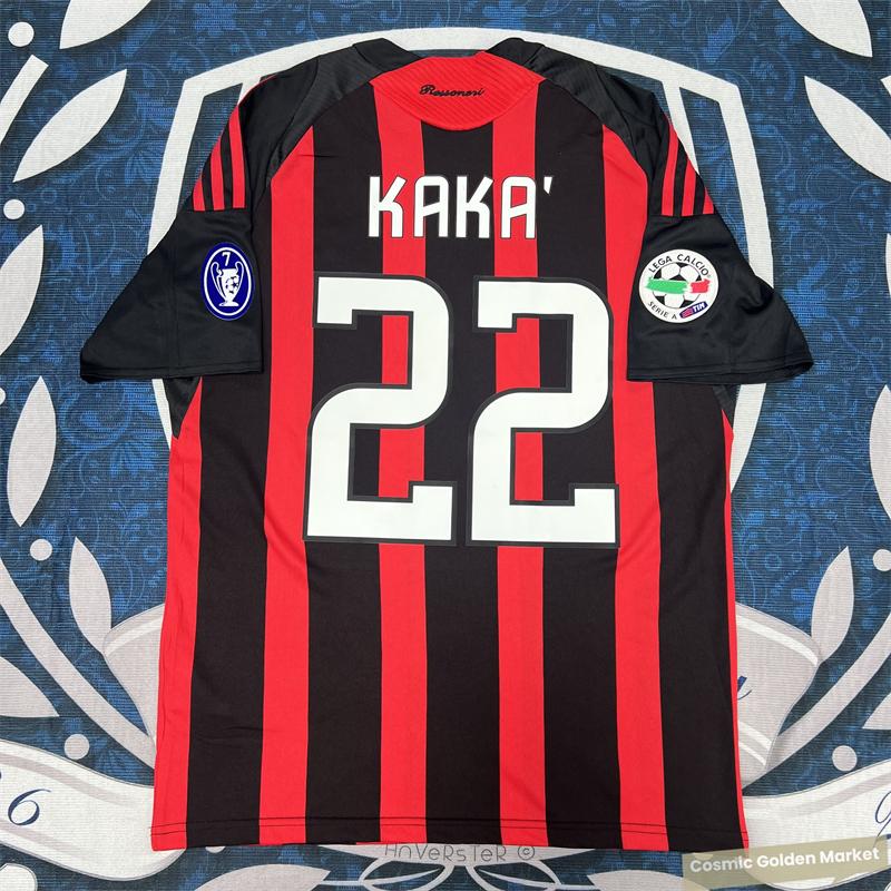 0809  Home Kaka Sports Jersey Champions League Edition Classic Retro 22 Kaka  Short Sleeve Football Jersey