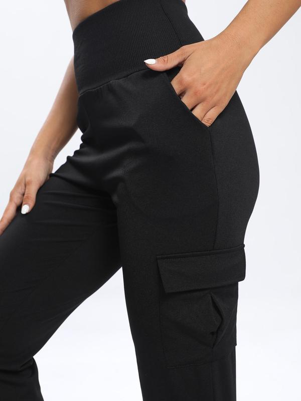 Women's High Waist Flap Pocket Sports Pants, Casual Elastic Waist Jogger Pants for Workout Gym, Ladies Fall Sportswear, Please Purchase One Size Smaller, Gym Clothes, Fall Outfits 2024, Sweatpants for Women, Essential Sweatpants, Pants for Women