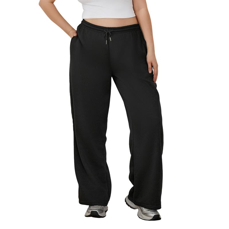 Women Y2K Drawstring Sweatpants Low Rise Wide Leg Ankle Slit Fold Over Pants Comfy Jogger Trousers with Pockets