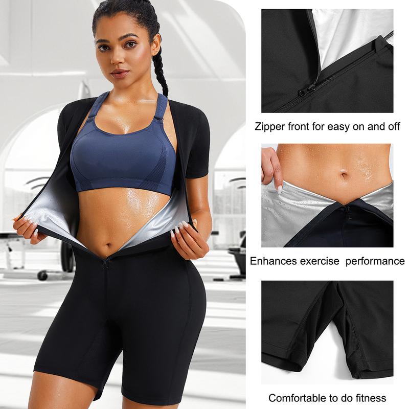 NEBILITY Women's Sauna Wear 2024 Simple Sports Jumpsuit, Summer Clothing, Tight Short Sleeve , Casual One Piece Tummy Control Short Sleeve Shapewear Women's Comfortable Tummy Control Yoga Wear Fitness Jumpsuit, Back to School Wear