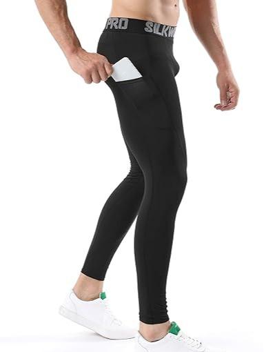 17.99  SILKWORLD Men's 2~3 Pack Compression Pants Pockets Cool Dry Gym Leggings Baselayer Running Tights