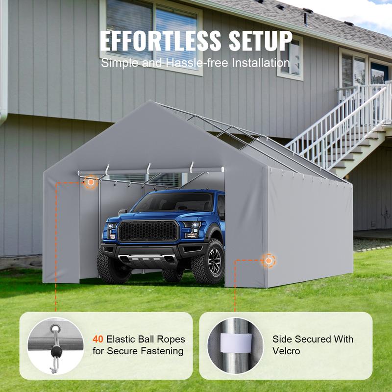 VEVOR Carport Replacement Canopy Cover Side Wall 13 x 20 ft, Garage Tent Shelter Tarp Heavy-Duty Waterproof & UV Protected, Easy Installation with Ball Bungees,Grey (Top and Frame Not Included)