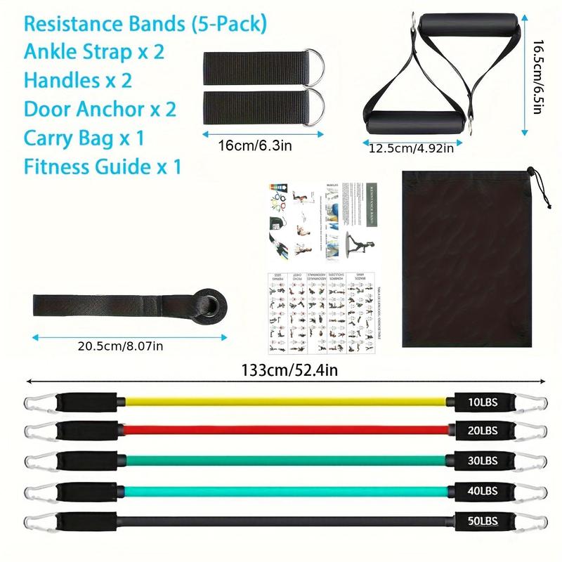 Resistance Band Set, 11pcs set Resistance Band with Door Anchor, Handle & Handbag, Fitness Equipment Suitable for Yoga, Pilates, Home Exercise, Gym Essentials, Gym Accessories, Fitness Equipment