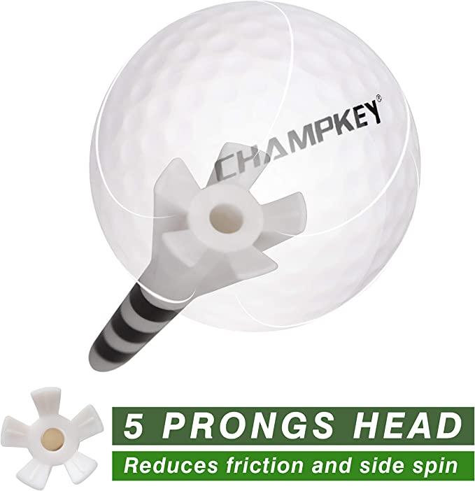 CHAMPKEY Premium 5 Prongs Golf Plastic Tees (75 Pack) | Reduce Friction & Side Spin Golf Tees