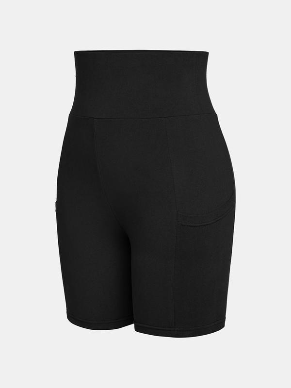 YOZY [2 colors] High Waist Pocket Short  Casual Plain Comfy Breathable Skinny Shorts, 2024 Women's Yoga Gym Workout Wear for Spring & Summer