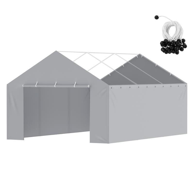 VEVOR Carport Replacement Canopy Cover Side Wall 13 x 20 ft, Garage Tent Shelter Tarp Heavy-Duty Waterproof & UV Protected, Easy Installation with Ball Bungees,Grey (Top and Frame Not Included)