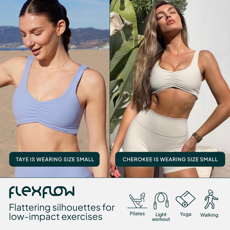 PAVOI Low Support Bra | Flattering Scrunch Moisture-Wicking Removable Pads Women's Sports Yoga Bra | FlexFlow