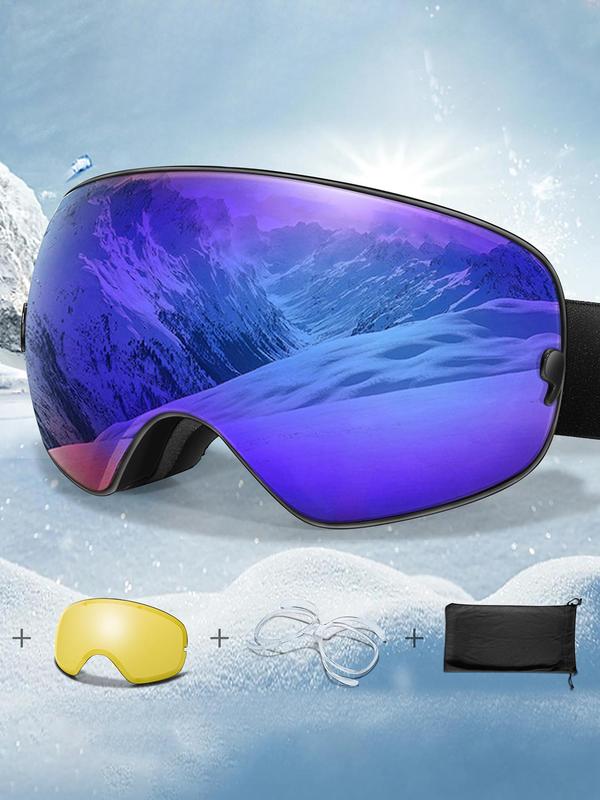 Unisex Sport Ski Goggles, OTG Outdoor Ski Goggles with Replacement Lens, UV 400 Protective Skiing Sunglasses, Sports Eyewear for Men & Women