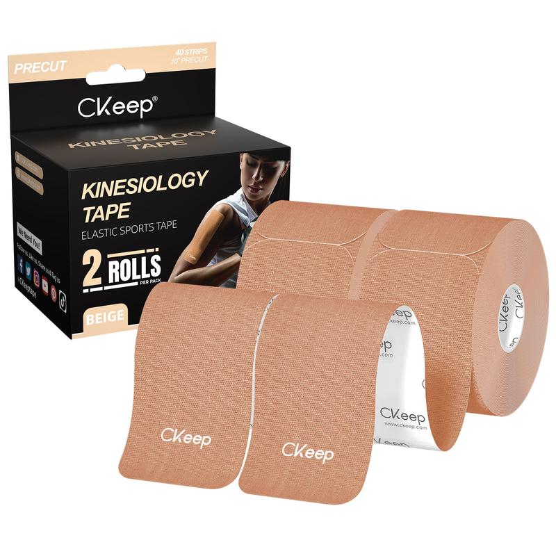 CKeep Precut Athletic Tape (2 Rolls), Original Cotton Elastic Premium Sports Tape, 33 ft, 40 Precut Strips (Beige)