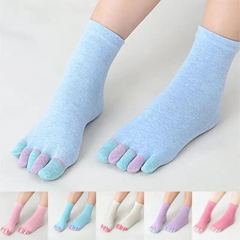 6 Pairs Women's Toe Socks Cotton Crew Sock Five Finger Socks For Running Athletic Five Toe Socks Running Ankle Toe Socks Women Socks Cotton Sock