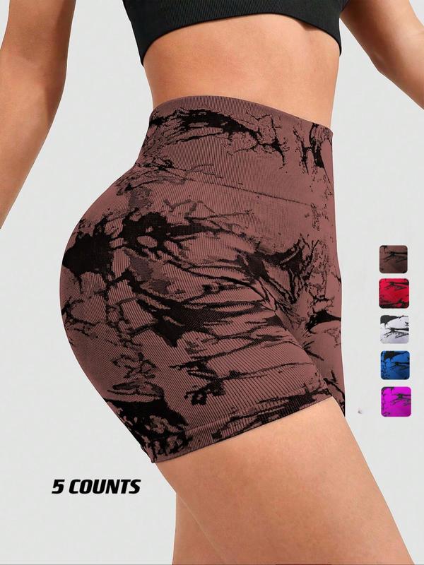  Tie Dye Print High Waist Sports Gym Shorts, Sporty Breathable Comfortable Skinny Shorts for Yoga Gym Workout Running, Women's Sport & Outdoor Clothing, Fallfreshness