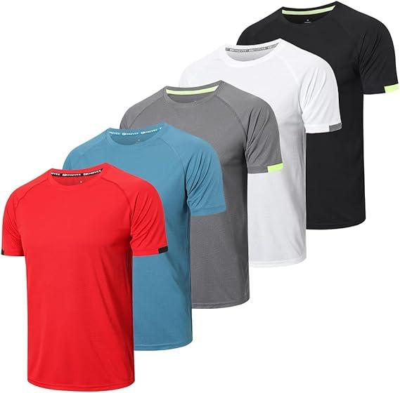 5-Pack Men's Color-Blocked Short Sleeve Suitness T-Shirt for Running and Sports