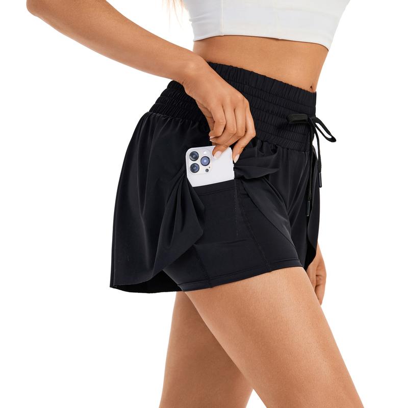 Women's Plain 2 IN 1 Drawstring Waist Shorts Gym Yoga Athletic Workout Running Sport Skorts Ladies Lounge Casual Summer Bottoms for Daily Wear Outdoor Outfits