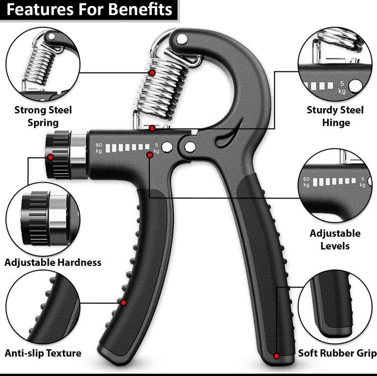 5 PCS Grip Strengthener Workout Kit Finger Exerciser, Grip Ring & Stress Relief Grip Ball - Muscle Building and Hand Injury Recovery