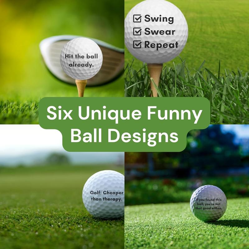 Funny Golf Ball Gift Set, Funny Golf Gifts for Men - Golf Balls for Dad, Mom, and Golfers - includes 6 Balls, 3 Tees, and 1 Marker