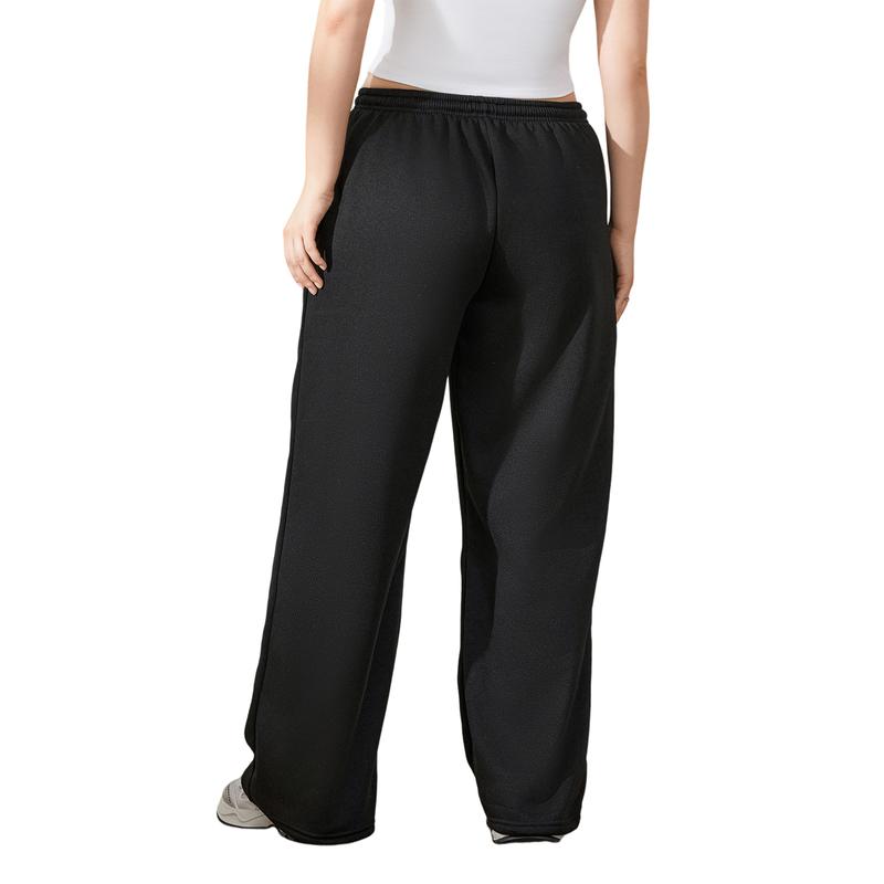 Women Y2K Drawstring Sweatpants Low Rise Wide Leg Ankle Slit Fold Over Pants Comfy Jogger Trousers with Pockets