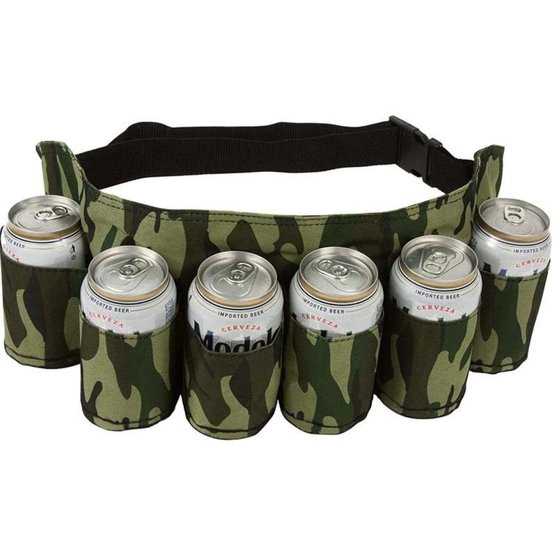 Beer Belt Holster Beer Soda Bottle Holder Belts Drink Can Holder Adjustable Waist Pack Bag Holds 6 Cans Perfect for Parties Picnics Hiking