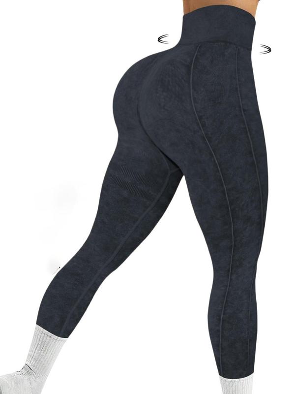 Women's Solid High Waist Sports Tummy Control Leggings, High Stretch Seamless Yoga Leggings Womenswear, Ladies Sportswear for Indoor Outdoor Wear for Fall, Fall Outfits 2024 90S Clothes