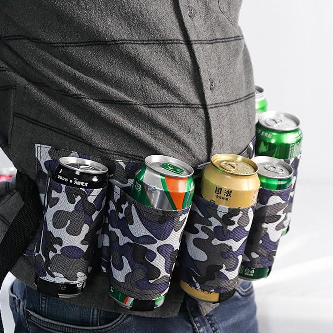 Beer Belt Holster Beer Soda Bottle Holder Belts Drink Can Holder Adjustable Waist Pack Bag Holds 6 Cans Perfect for Parties Picnics Hiking