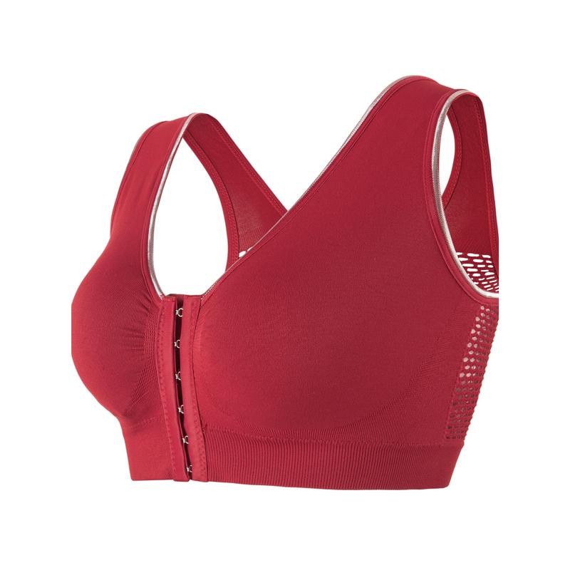 Women's Sports Bra - Plus Size Buckle Open Front Solid Breathable Mesh Wireless Thin Fitness Yoga Running Bra, Light Support - For Women - Suitable for Yoga, Running, Fitness - Perfect Gift for Active Women