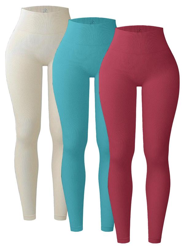 Women's Solid High Waist Sports Leggings, Breathable Comfortable Skinny Pants for Yoga Gym Workout, Ladies Sportswear for All Seasons