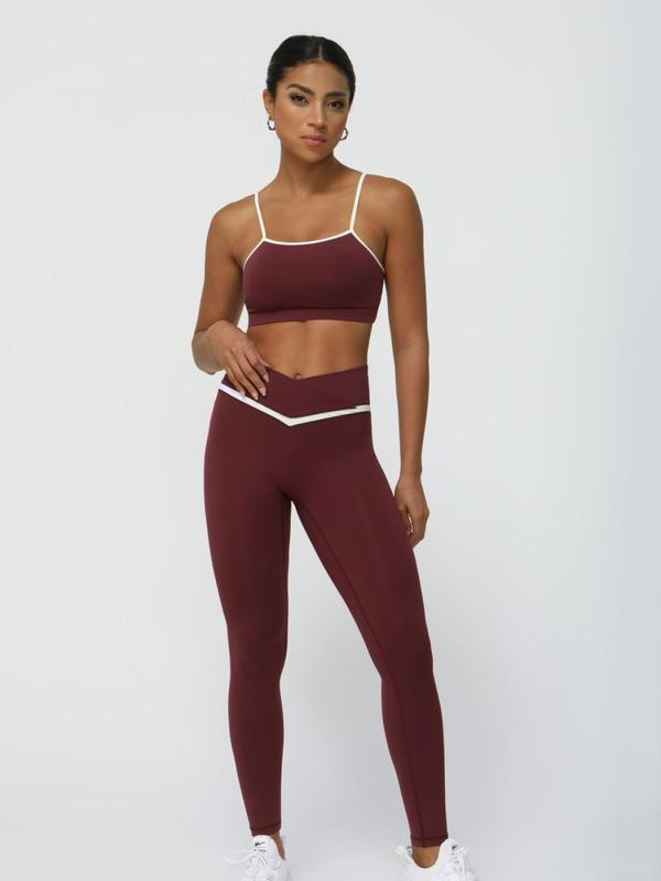 Two-Piece Set Women's Contrast Binding Crop Tank Top & High Waist Leggings Tracksuit Set, Sporty Casual Breathable Outfits for Yoga Gym Workout Running, Ladies Sportswear for All Seasons