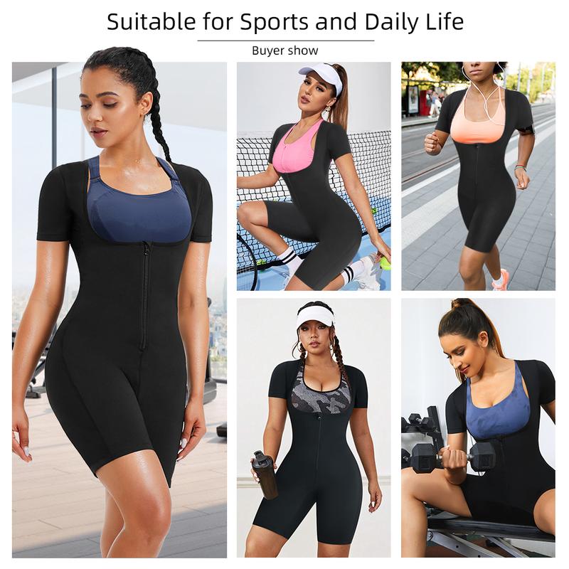 NEBILITY Women's Sauna Wear 2024 Simple Sports Jumpsuit, Summer Clothing, Tight Short Sleeve , Casual One Piece Tummy Control Short Sleeve Shapewear Women's Comfortable Tummy Control Yoga Wear Fitness Jumpsuit, Back to School Wear